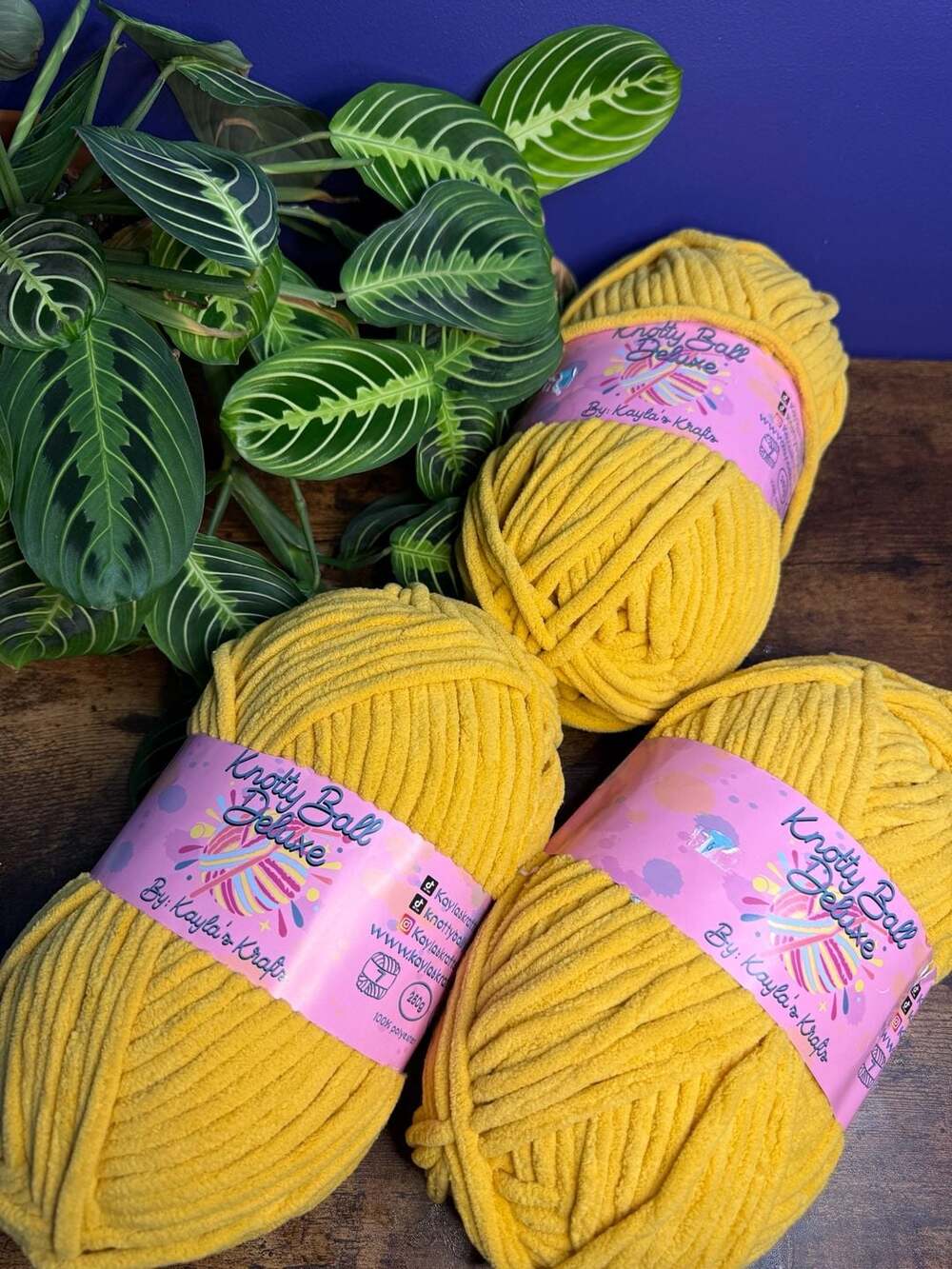 Kayla's Krafts Knotty Ball Deluxe Jumbo Chenille Yarn 250g Yellow - 3 Pack